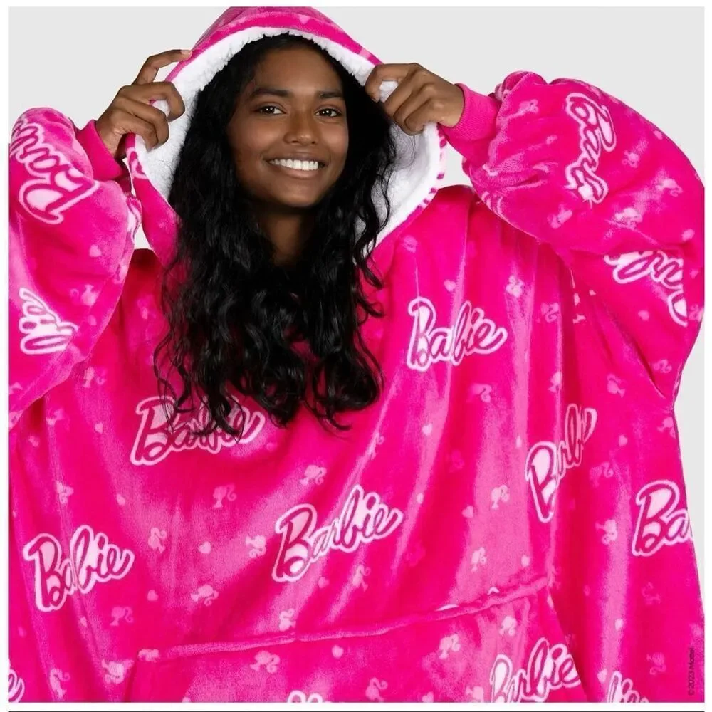 Rare Barbie hot pink oodie pullover Hooded sweatshirt wearable blanket snuggie
